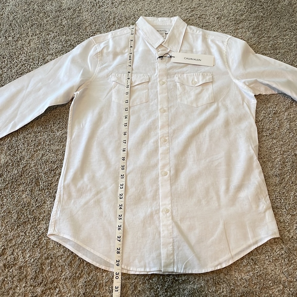 Calvin Klein Solid Button Down Shirt Small White … - image 6